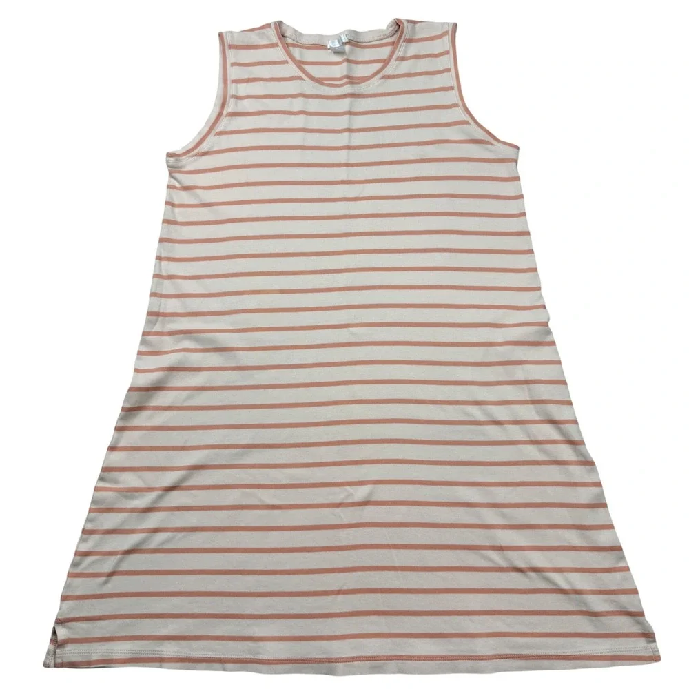 LAKE Pima Cotton Striped Sleeveless Shift Nightgown Peach Cream‎ Medium Natural
